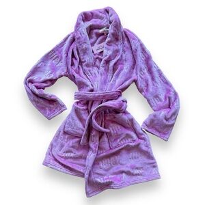 Juicy Couture pink Plush collared robe short tie wrap pockets logo print NEW S/M